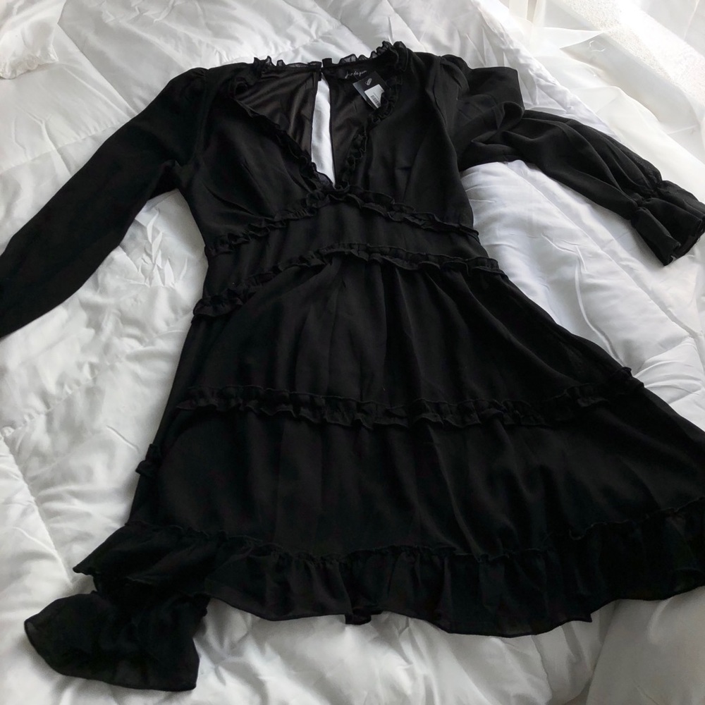 Chiffon Ruffle Mini Dress with V-Neckline